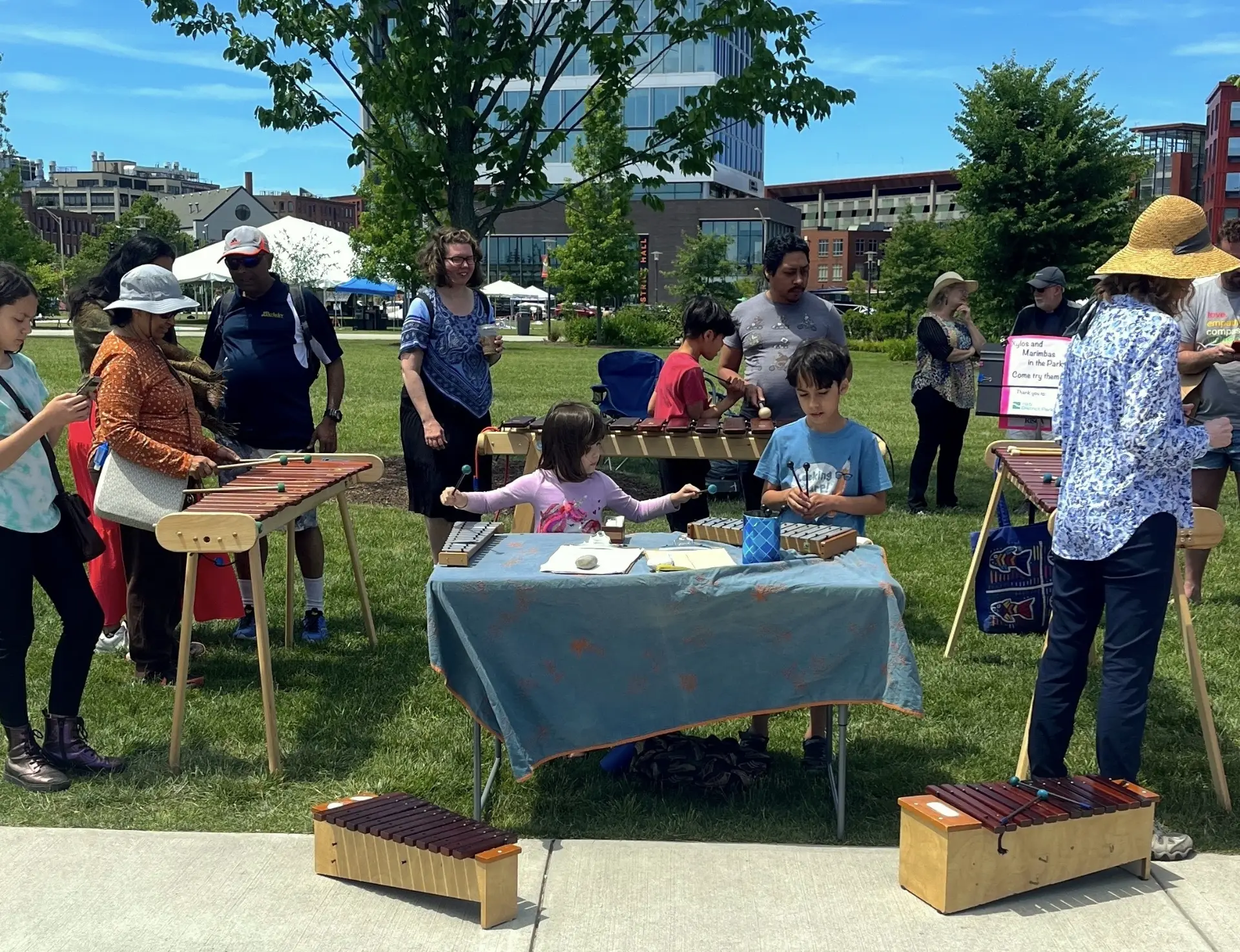 Xylophones and marimbas with kids at the park